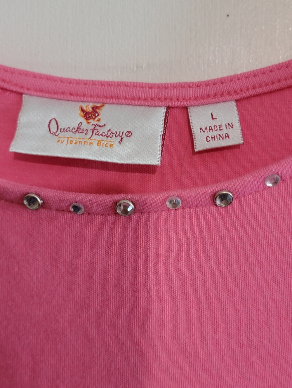 Quacker Factory Pink Short Sleeve Crewneck Top with Rhinestones - Picture 2 of 6
